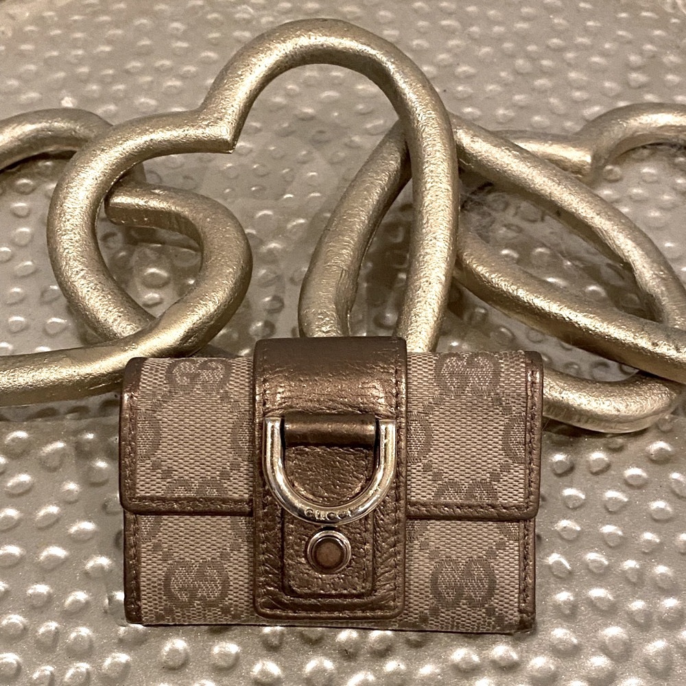 Authentic Gucci Gold monogram canvas key wallet